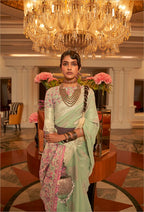 Monjolika Fashion Light Green Color Handloom Weaving Silk Work Saree With Blouse