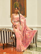 Monjolika Fashion Light Pink Color Handloom Weaving Silk Work Saree With Blouse - Distacart