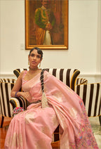 Monjolika Fashion Light Pink Color Handloom Weaving Silk Work Saree With Blouse - Distacart