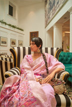 Monjolika Fashion Light Pink Color Handloom Weaving Silk Work Saree With Blouse - Distacart