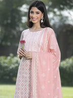 Juniper Women Peach Cotton Embroidered Straight Kurta Pant Dupatta Set - Distacart
