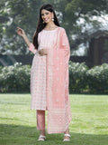 Juniper Women Peach Cotton Embroidered Straight Kurta Pant Dupatta Set - Distacart