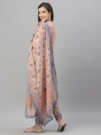 Juniper Women Peach Cotton Embroidered Straight Kurta Pant Dupatta Set - Distacart