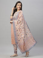 Juniper Women Peach Cotton Embroidered Straight Kurta Pant Dupatta Set - Distacart