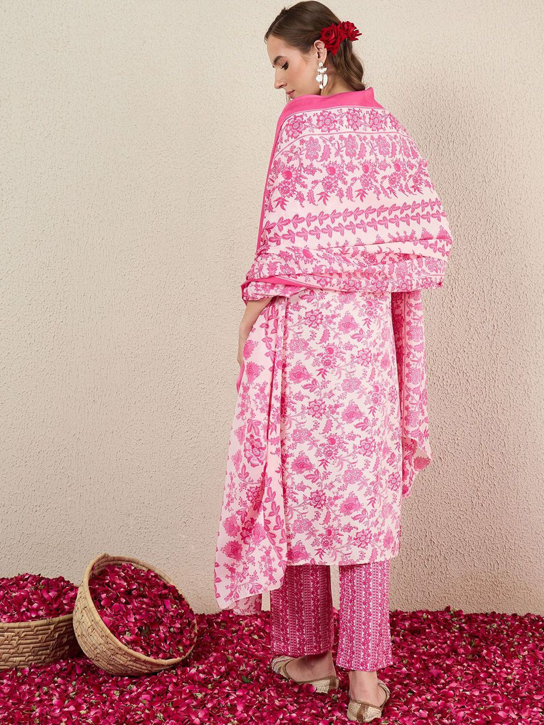 Indo Era Women Floral Printed Kurta with Trousers & Dupatta - Distacart