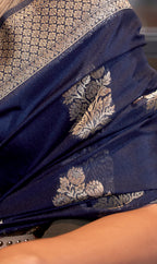 Monjolika Fashion Navy Blue Color Handloom Khadi Georgette Tradtional Saree