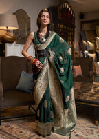Monjolika Fashion Dark Green Color Handloom Khadi Georgette Tradtional Saree - Distacart