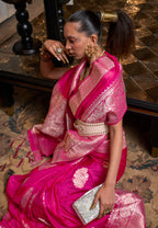 Monjolika Fashion Rani Pink Color Handloom Khadi Georgette Tradtional Saree - Distacart