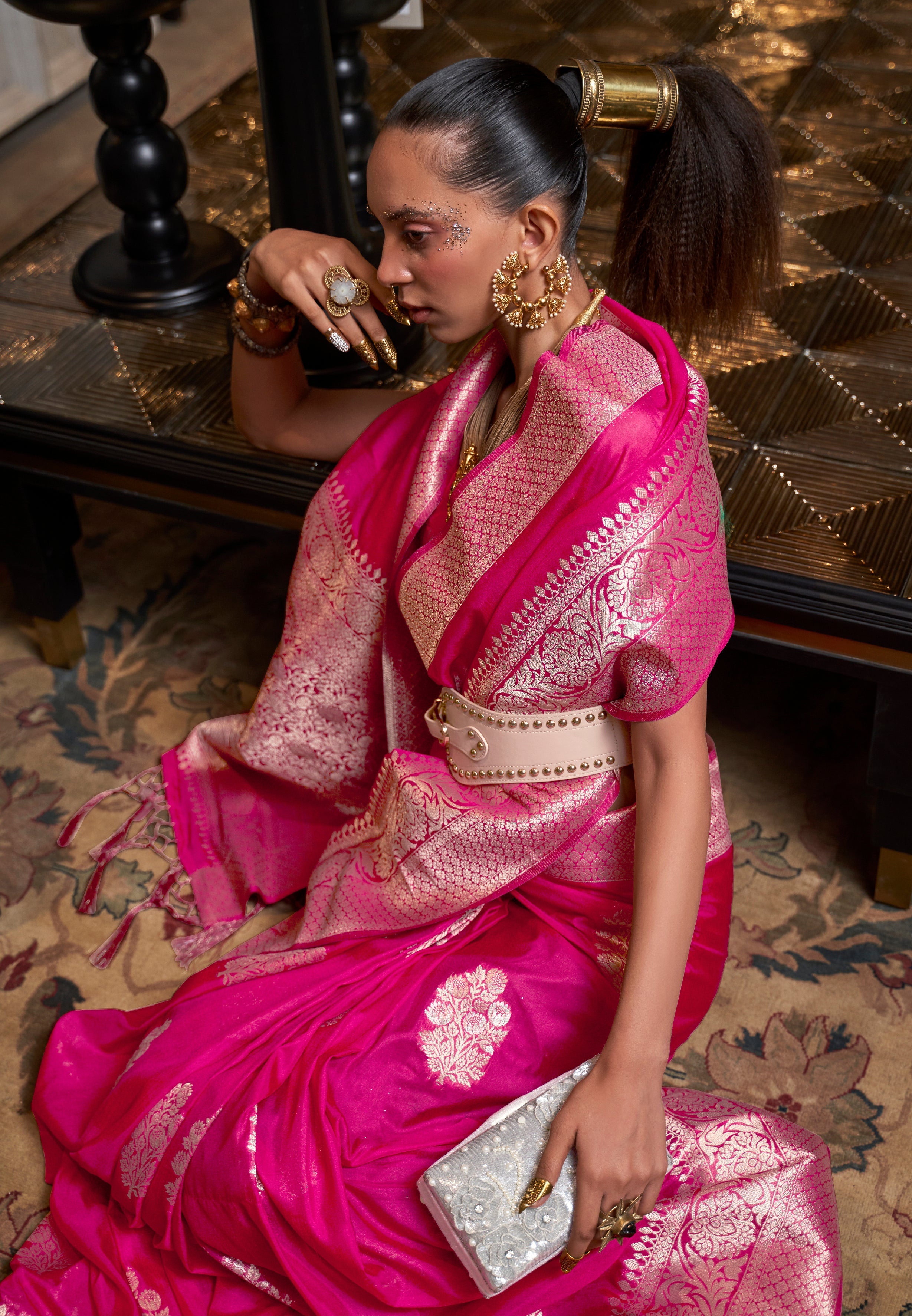Monjolika Fashion Rani Pink Color Handloom Khadi Georgette Tradtional Saree - Distacart