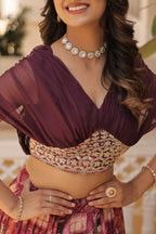 Vedant Vastram Digital Printed With Foil Embroidery Work Russian Silk Lehenga Choli With Blouse - Wine