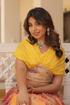 Vedant Vastram Digital Printed With Foil Embroidery Work Russian Silk Lehenga Choli With Blouse - Yellow