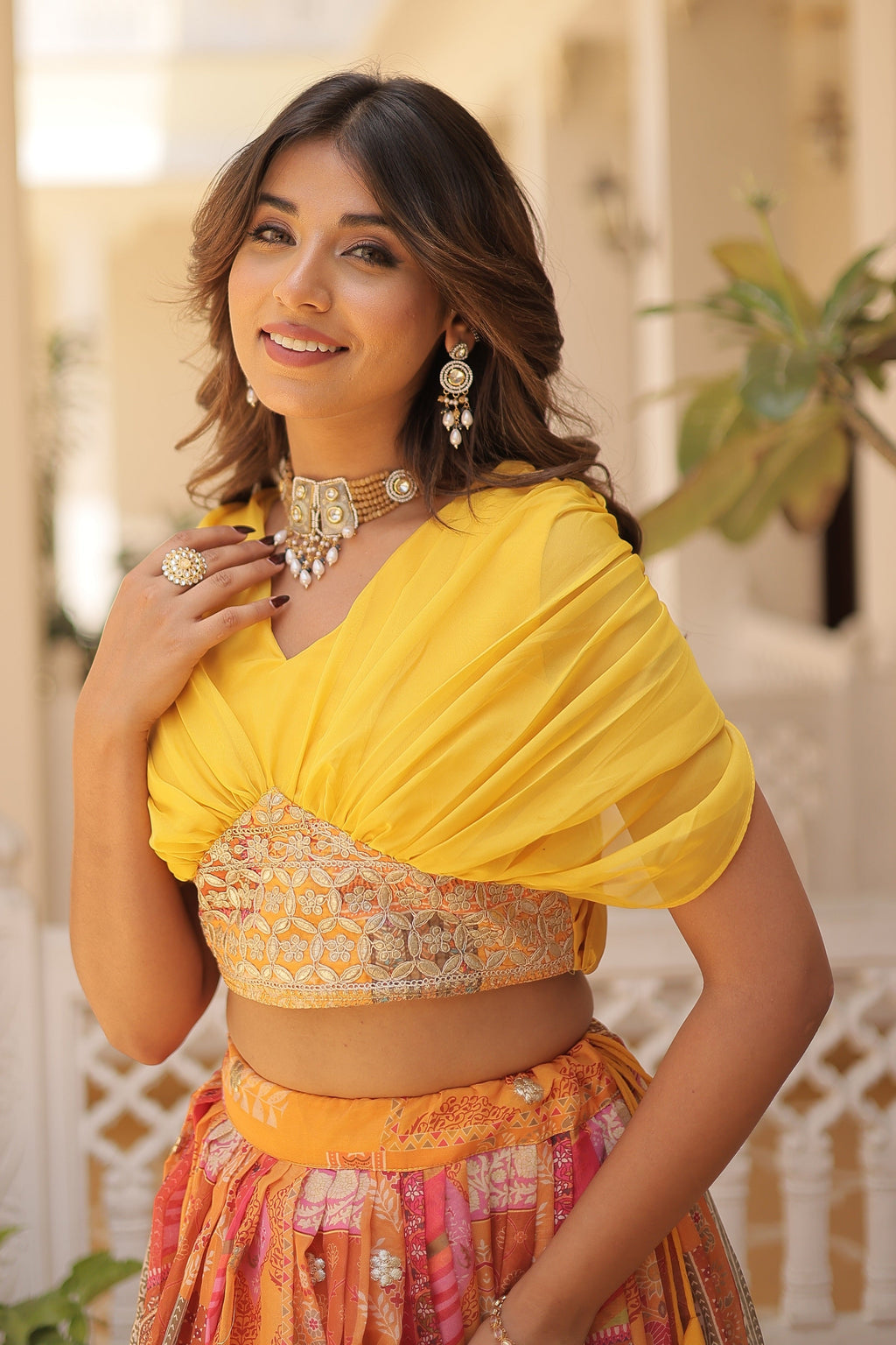 Vedant Vastram Digital Printed With Foil Embroidery Work Russian Silk Lehenga Choli With Blouse - Yellow