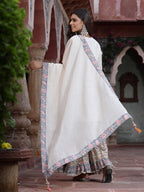 Juniper Women`s White Cotton Embroidered Straight Kurta Sharara Dupatta Set - Distacart