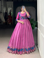 Lorenvalley Fashion Pink Viscose Chanderi Printed With Zari Weaving Work Gown with Koti - Distacart