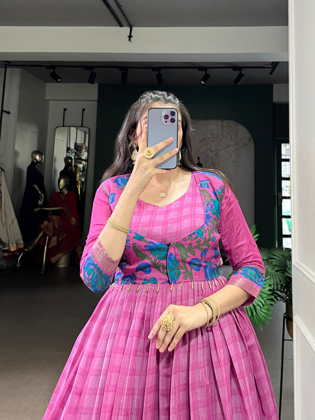 Lorenvalley Fashion Pink Viscose Chanderi Printed With Zari Weaving Work Gown with Koti - Distacart