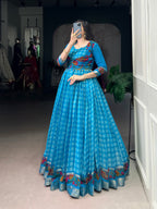 Lorenvalley Fashion Skyblue Viscose Chanderi Printed With Zari Weaving Work Gown with Koti - Distacart