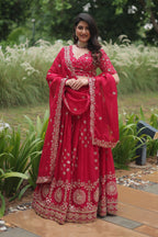 Vedant Vastram Heavy Sequins & Thread Embroidered Work Rangoli Silk Lehenga Choli With Blouse & Dupatta - Pink