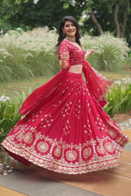 Vedant Vastram Heavy Sequins & Thread Embroidered Work Rangoli Silk Lehenga Choli With Blouse & Dupatta - Pink