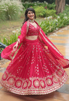 Vedant Vastram Heavy Sequins & Thread Embroidered Work Rangoli Silk Lehenga Choli With Blouse & Dupatta - Pink