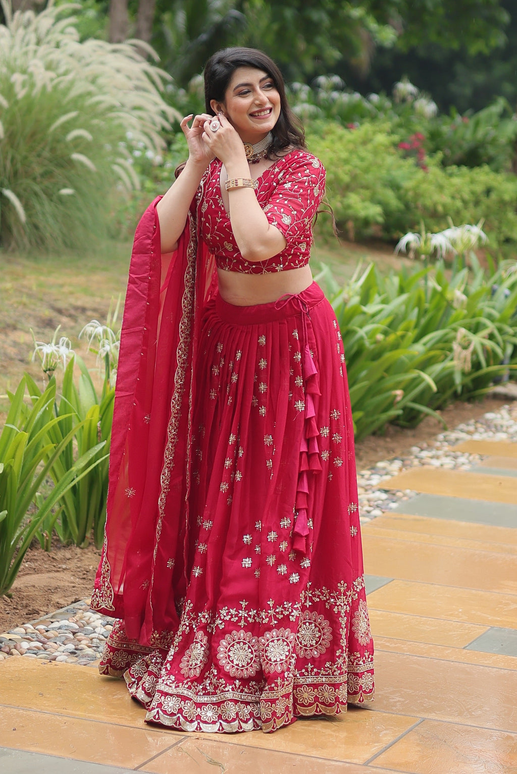 Vedant Vastram Heavy Sequins & Thread Embroidered Work Rangoli Silk Lehenga Choli With Blouse & Dupatta - Pink