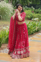 Vedant Vastram Heavy Sequins & Thread Embroidered Work Rangoli Silk Lehenga Choli With Blouse & Dupatta - Pink