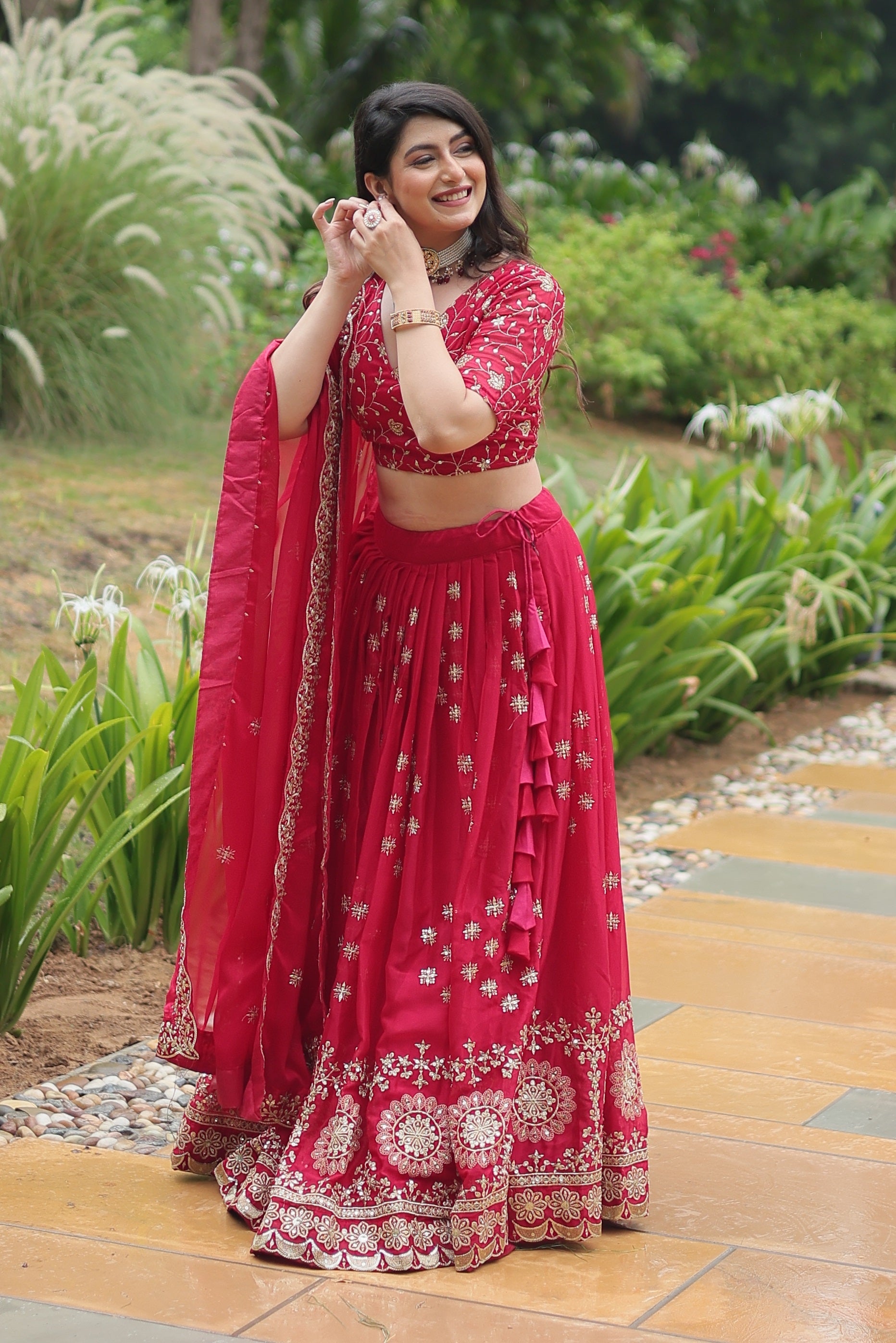 Vedant Vastram Heavy Sequins & Thread Embroidered Work Rangoli Silk Lehenga Choli With Blouse & Dupatta - Pink