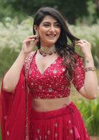 Vedant Vastram Heavy Sequins & Thread Embroidered Work Rangoli Silk Lehenga Choli With Blouse & Dupatta - Pink