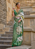 Monjolika Fashion Green Color Weaving Border Silk Saree With Blouse