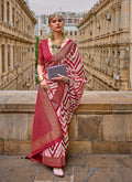 Monjolika Fashion Maroon Color Weaving Border Silk Saree With Blouse