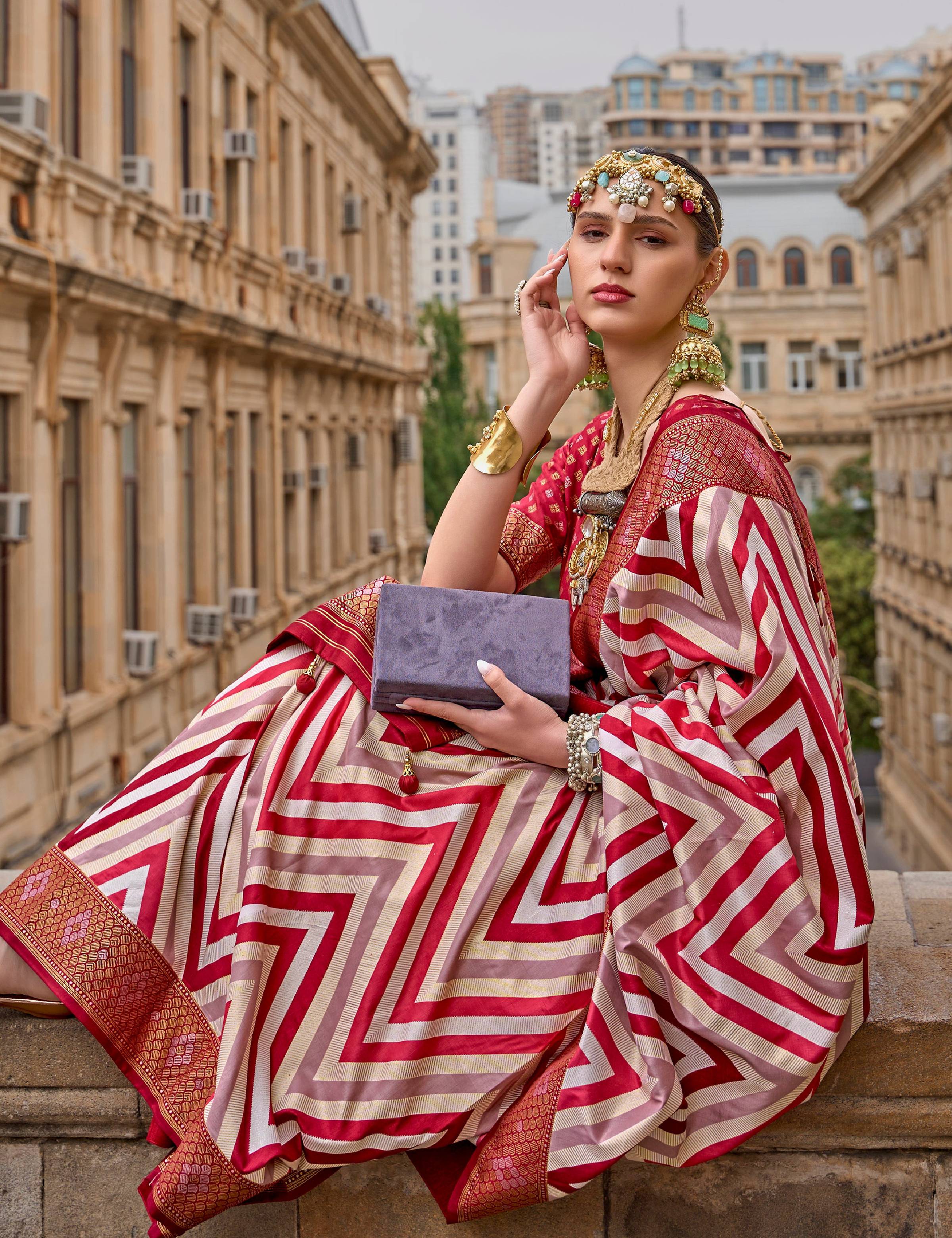 Monjolika Fashion Maroon Color Weaving Border Silk Saree With Blouse