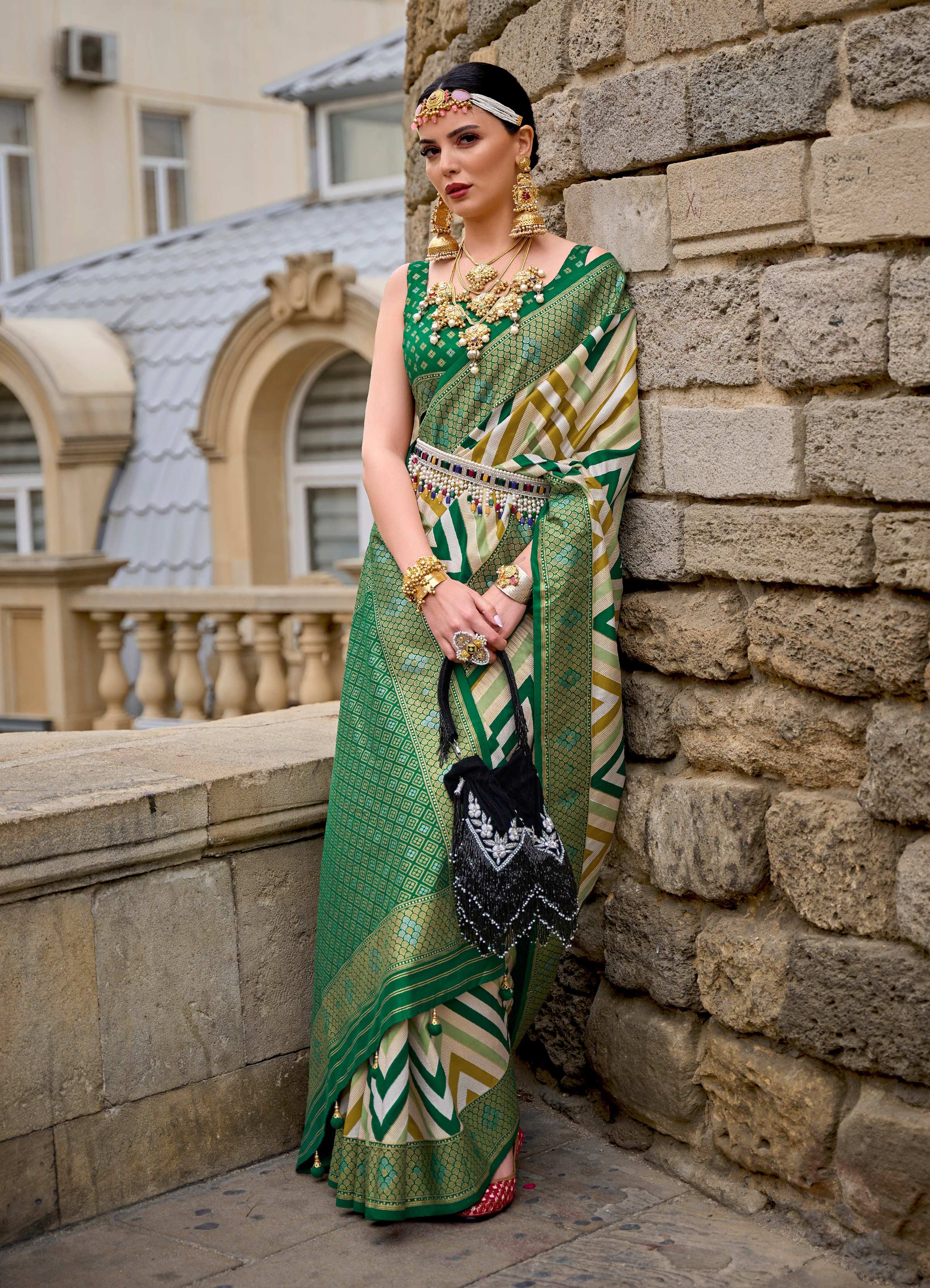 Monjolika Fashion Green Color Weaving Border Silk Saree With Blouse