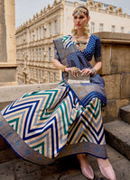 Monjolika Fashion Blue Color Weaving Border Silk Saree With Blouse
