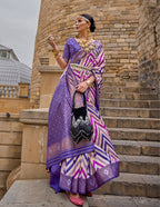 Monjolika Fashion Violet Color Weaving Border Silk Saree With Blouse
