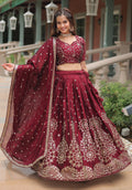 Vedant Vastram Heavy Sequins & Thread Embroidered Work Rangoli Silk Lehenga Choli With Blouse & Dupatta - Maroon