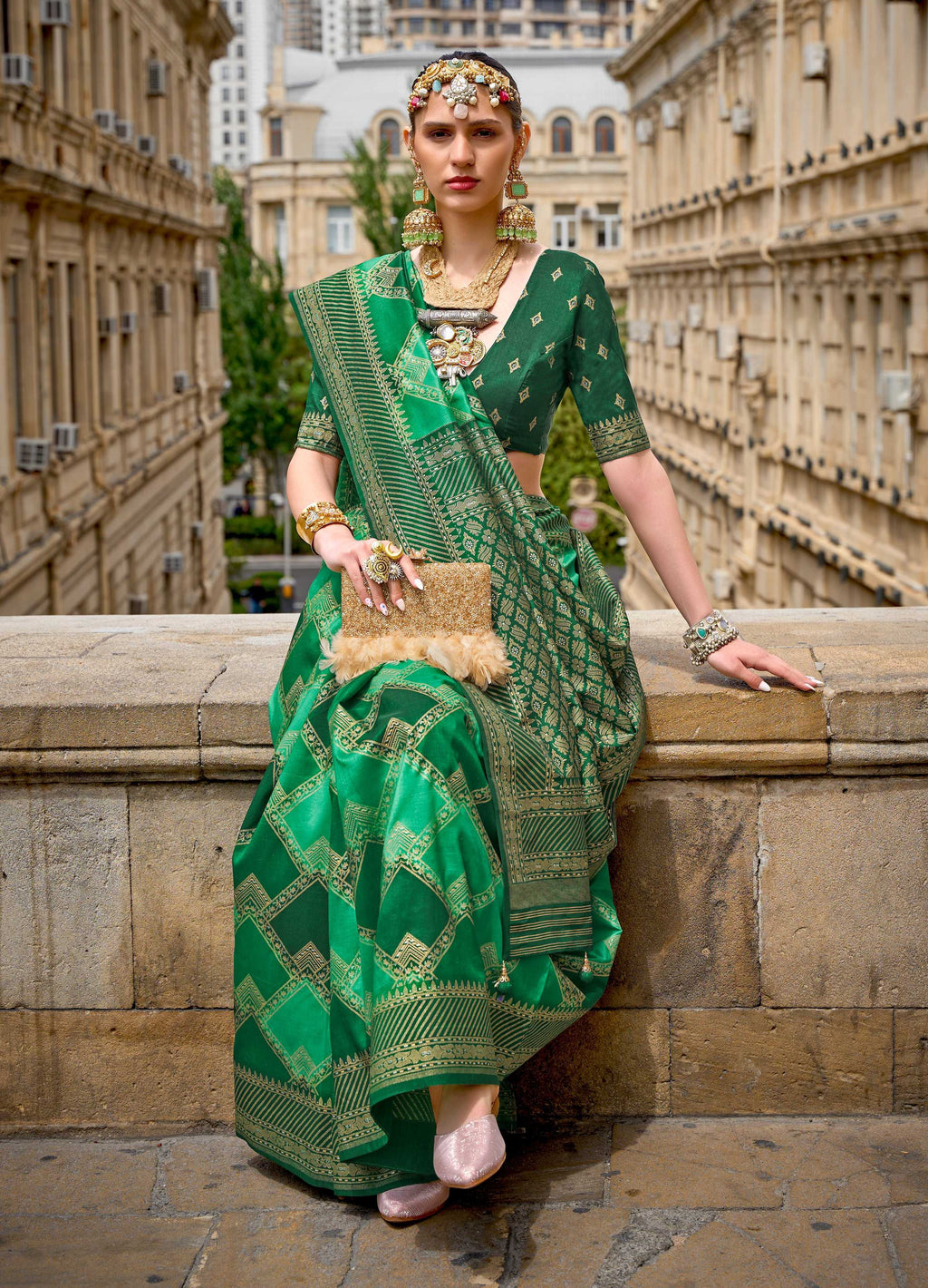 Monjolika Fashion Green Color Weaving Border Silk Saree With Blouse
