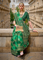 Monjolika Fashion Green Color Weaving Border Silk Saree With Blouse