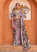 Monjolika Fashion Mauve Color Digitally Printed Weaving Silk Saree With Blouse