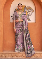 Monjolika Fashion Mauve Color Digitally Printed Weaving Silk Saree With Blouse