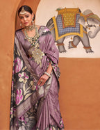 Monjolika Fashion Mauve Color Digitally Printed Weaving Silk Saree With Blouse