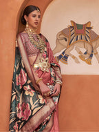 Monjolika Fashion Rust Color Digitally Printed Weaving Silk Saree With Blouse