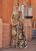 Monjolika Fashion Light Brown Color Digitally Printed Weaving Silk Saree With Blouse