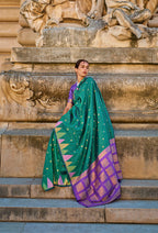 Monjolika Fashion Teal Color Silk Women'S Traditional Saree