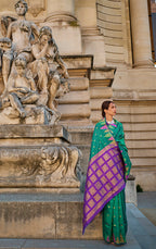 Monjolika Fashion Teal Color Silk Women'S Traditional Saree