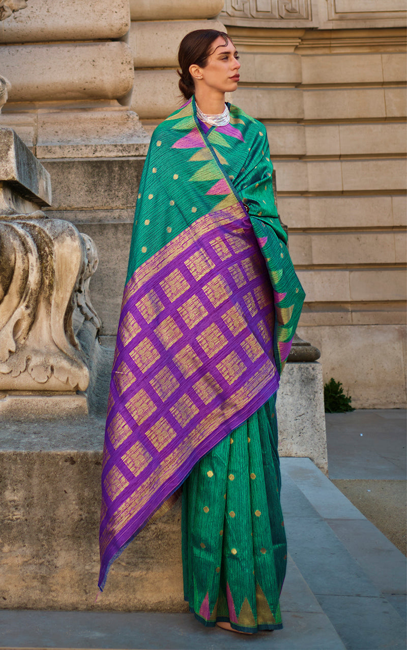 Monjolika Fashion Teal Color Silk Women'S Traditional Saree
