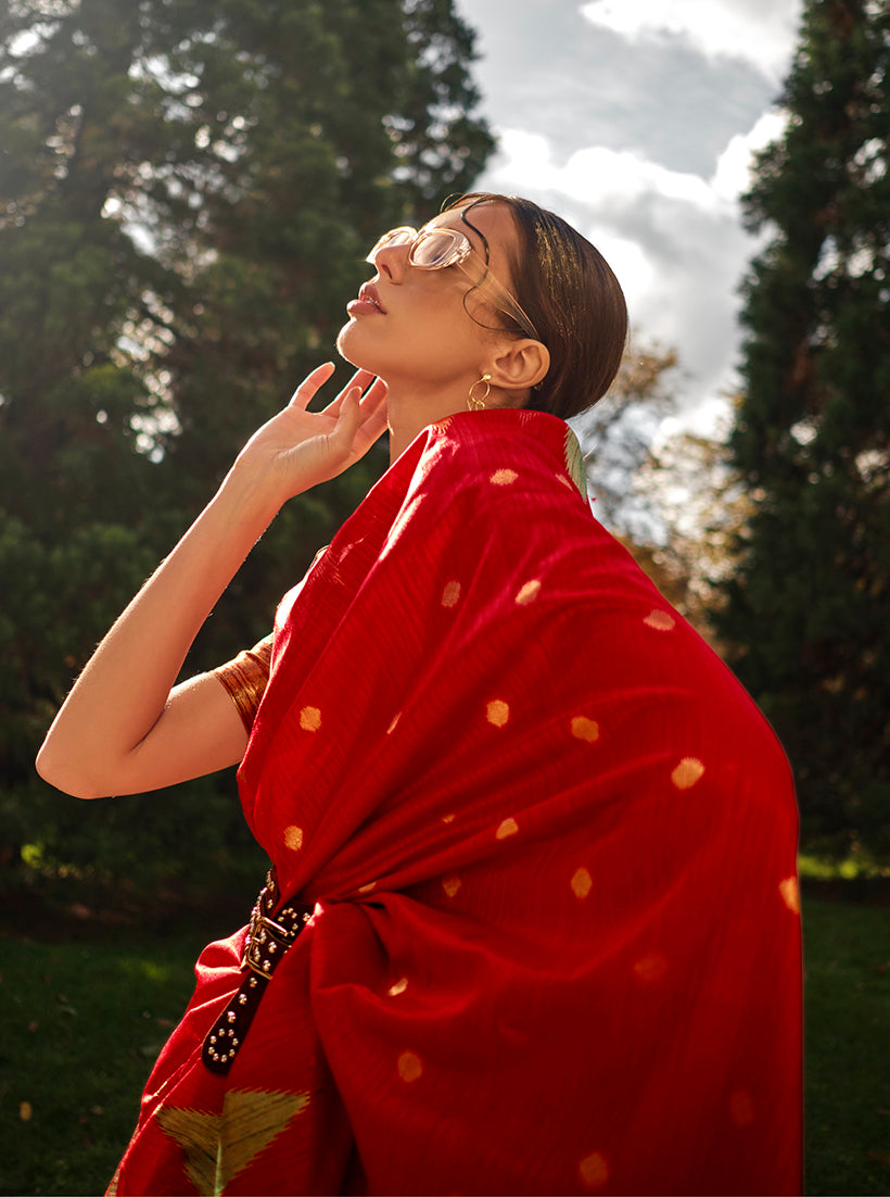 Monjolika Fashion Red Color Silk Women'S Traditional Saree - Distacart