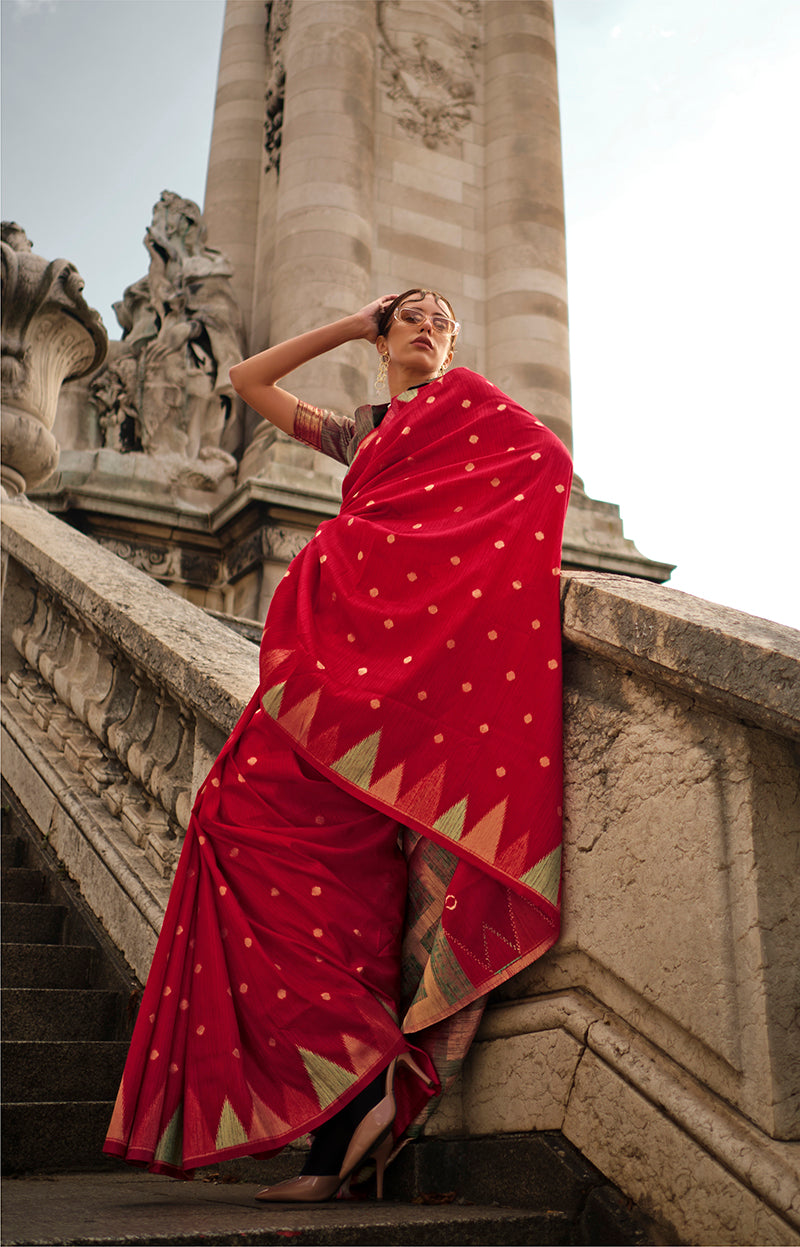Monjolika Fashion Red Color Silk Women'S Traditional Saree - Distacart