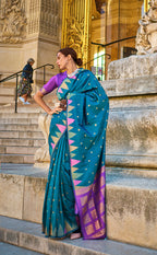 Monjolika Fashion Ocean Blue Color Silk Women'S Traditional Saree
