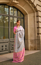 Monjolika Fashion Grey Color Silk Women'S Traditional Saree