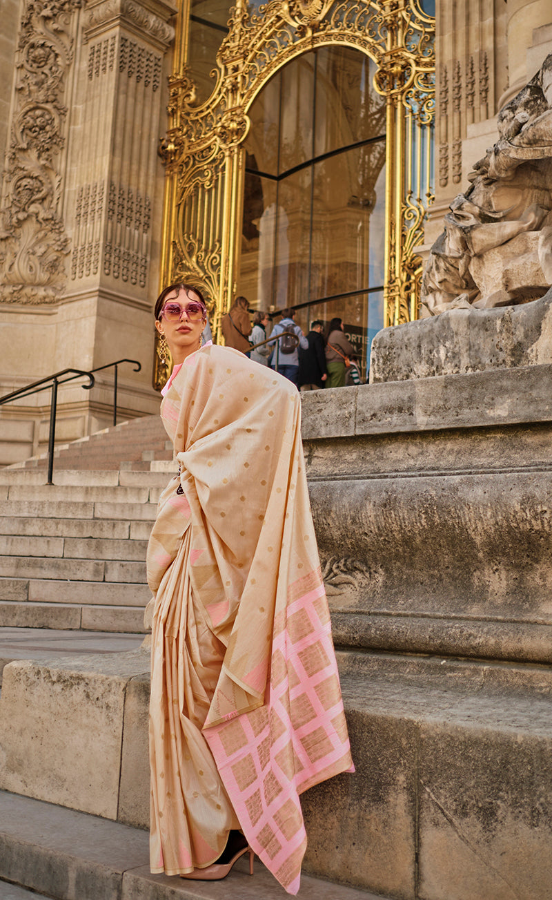 Monjolika Fashion Beige Color Silk Women'S Traditional Saree