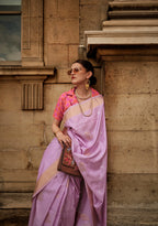 Monjolika Fashion Light Lavender Soft Silk Ceremonial Designer Saree